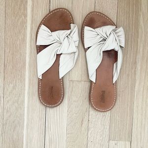 Soludos Knotted Slide Sandals White Leather Size 7.5
